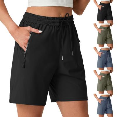 Shorts für Damen, lässig, Sommer, hoch tailliert, weiter Beinschnitt, Strandurlaub, mit Taschen