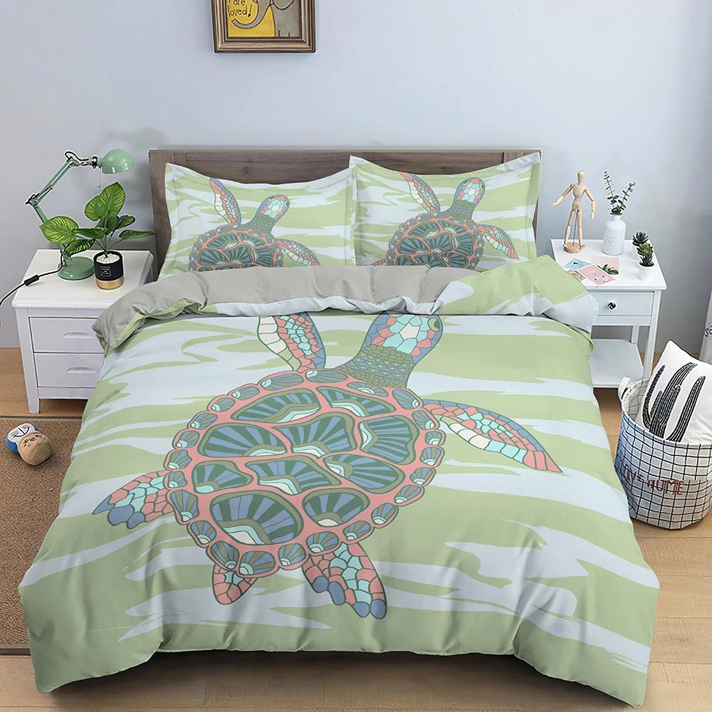 Comforter 3D Sea Turtle Bedding Set Psychedelic Animal Queen King Comforter Twin Full Size 2/3Pcs Polyester