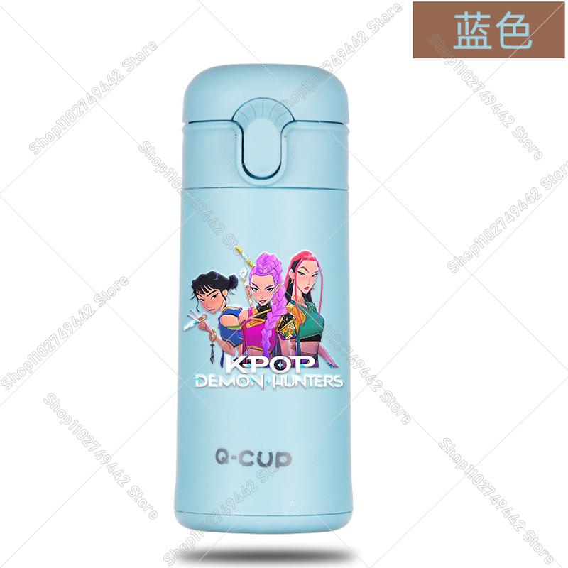 400ML KPop Demon Hunters Thermos Bottle Zoey Rumi Mira Vacuum Insulated Bottle Kids Outdoor Straw Thermo Cup Girl Birthday Present