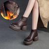 Johnature Plush Warm Thick Soled Short Boots Genuine Leather Round Toe Versatile Comfortable Women's Shoes