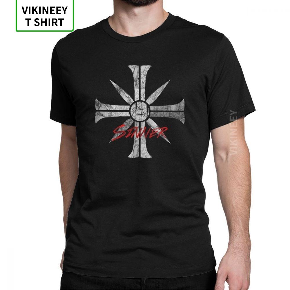 Men T Shirt Far Cry T-Shirts Game John Seed Hope County Tee Shirt Cross Sinner Humor Short Sleeves Tops Cotton Fabric Normal S