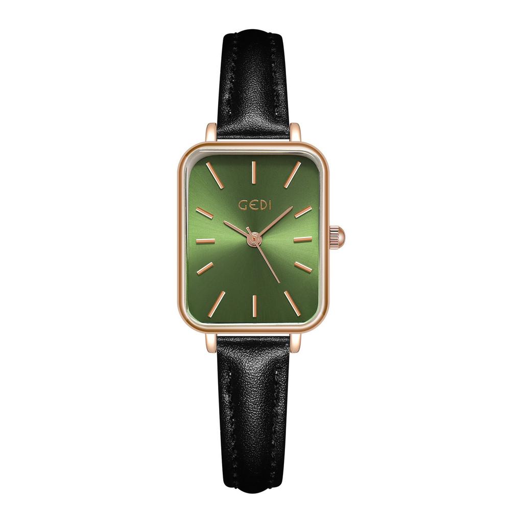 Womens Minimalist Square Quartz Watch With Leather Strap For Casual Office Wear