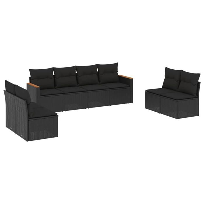 VidaXL Garden Lounge Set with Cushions 8 Pcs, Patio Sofas, Patio Furniture Set, Outdoor Furniture, Black 3258289