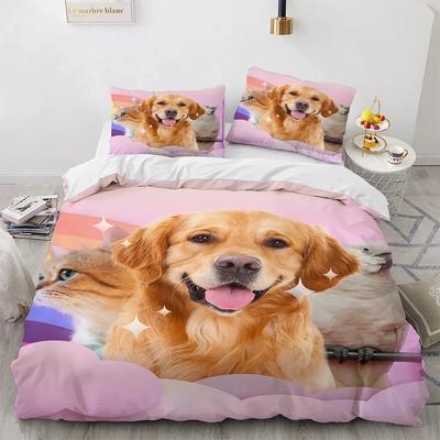 Waterverf Hond Dekbedovertrek King Queen Maat 3D Schattige Rennde Huisdier Puppy Beddengoed Set Voor Jongens Tieners Volwassenen Labrador Dekbedovertrek