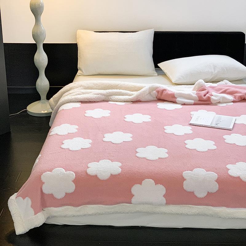 Sweet Ins-style Bow Blanket Thickened Lamb Fleece Home Nap Blanket Sofa Office Desk Autumn Winter