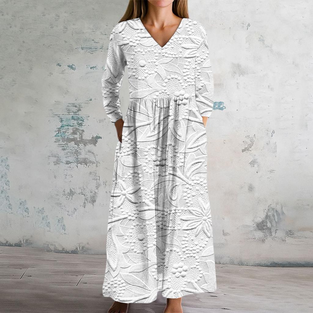 Women's Fashion Dress Spring V-neck Long Sleeve Dress
