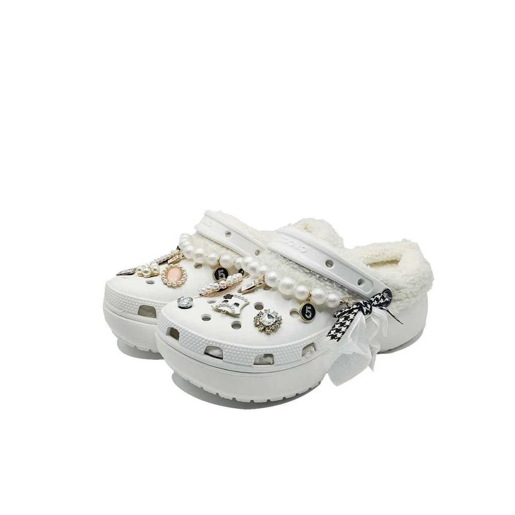 Crocs Classic Platform Clog Miss MH Plan Casual Versatile Fashion Accessories Hole Shoes Women's White