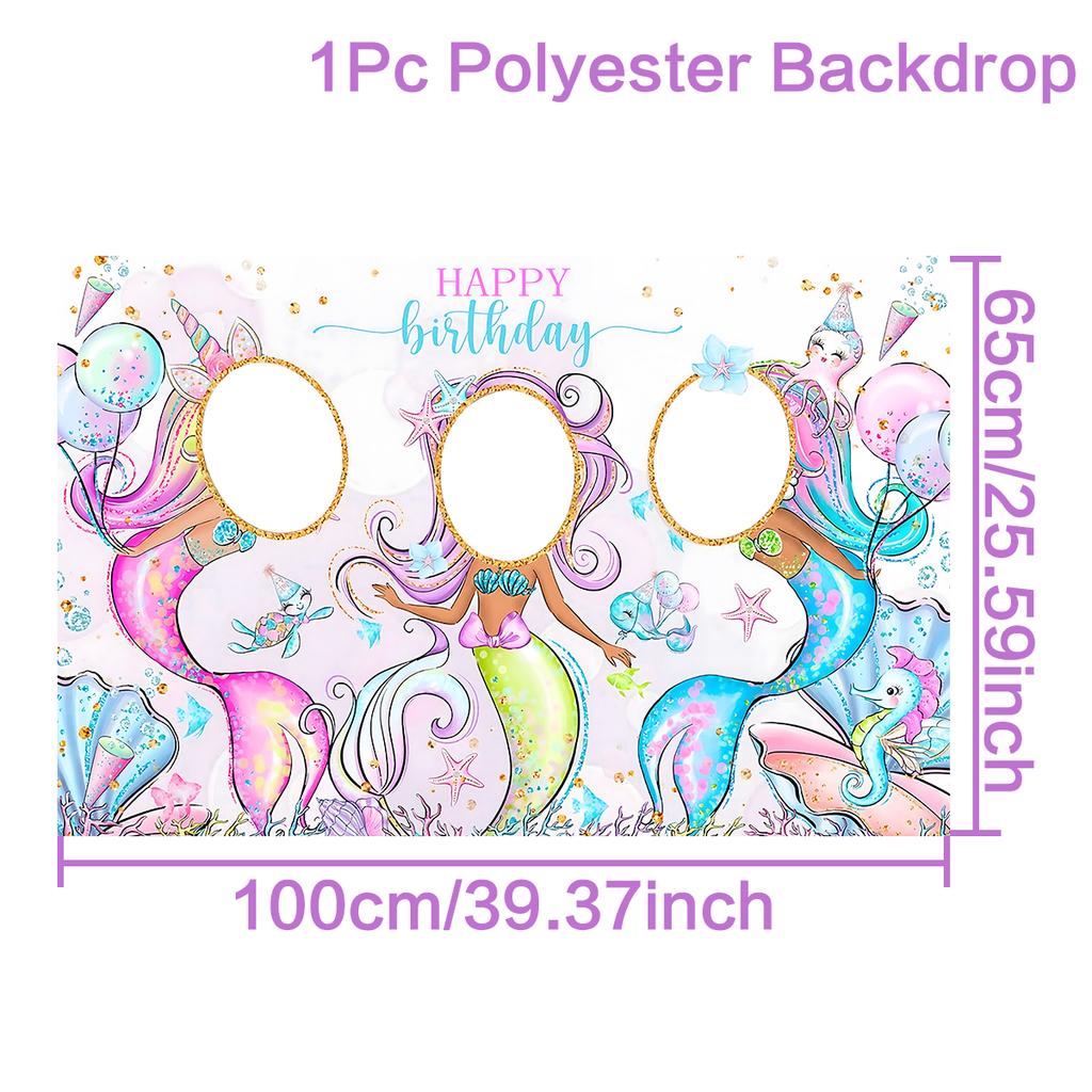 Mermaid photo Frame Background Little Mermaid Tail Birthday Party Decor Kids Girl Baby Shower Birthday Party Supplies Backdrop
