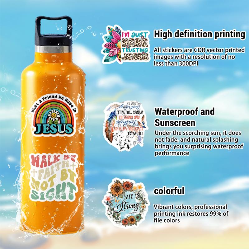 50PCS Jesus Christian Stickers Inspirational Religious Sticker Vinyl Waterproof Faith Wisdom Words Decals Water Bottles Laptop