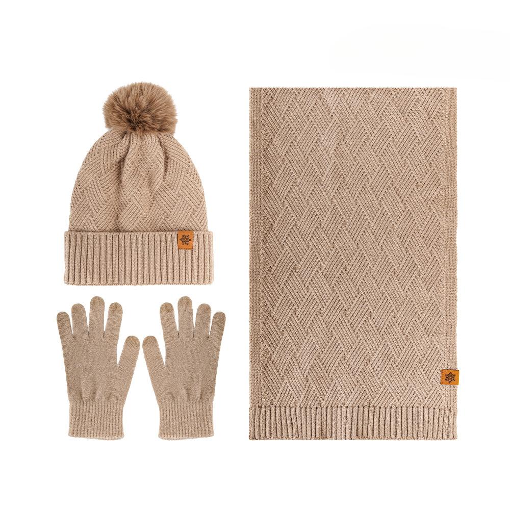 Women's Three Sizes To Choose From: Knitted Hat, Scarf, Glove, Women's Autumn and Winter Outdoor Warm Double Layer Knitted Hat