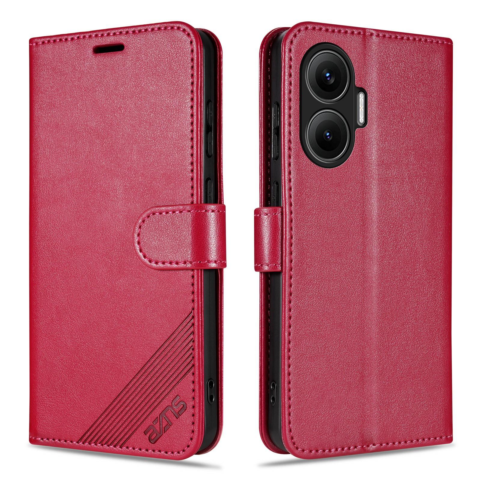 

AZNS For Xiaomi Redmi Turbo 4 Pro 5G/Poco F7 5G Case Anti-Scratch PU Leather Stand Wallet Phone Cover Red