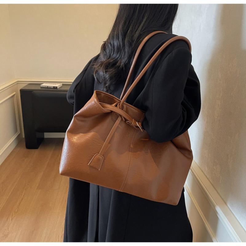 PU Solid Color Large Capacity Shoulder Bags Hasp Sewing Women's Bags 2026  Temperament Versatile Women's Handbags