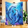 1pc 1 Color Suitable for All Seasons Soft Flannel Blanket with Undersea Dolphin Print - Marine-Themed Bedspread, Throw for &, Machine Washable Polyest