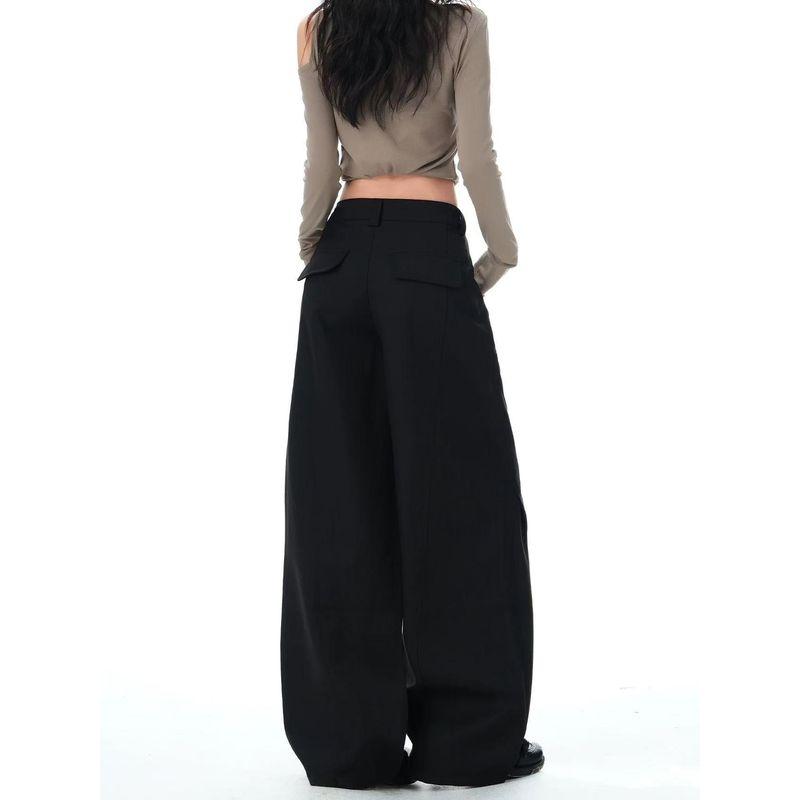 

Black High-Waisted Loose-Fitting Slimming Summer Thin Trousers for Women, Plus-Size Casual Drapey Scythe Pants Black [Petite] 3XL