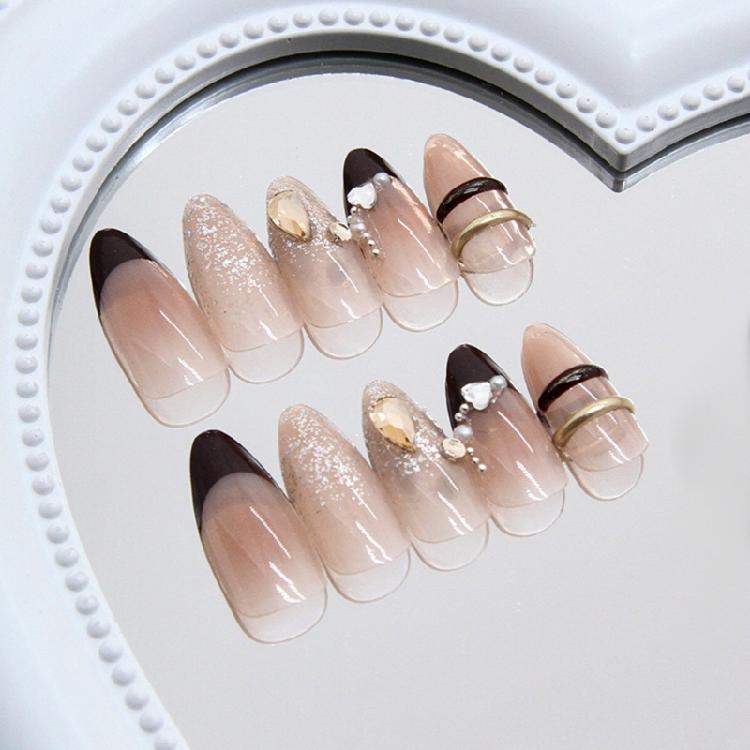 24 Pieces Fashionable PArtificial Nail Medium Almond Press On Nail French Tips Glossy False Nail Adding Charm for Women