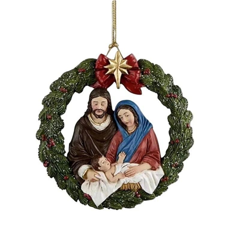 Nativity Scene Christmas Wreath for Indoor and Outdoor Nativity Christmas Wreath Christmas Tree Hanging Decoration 1