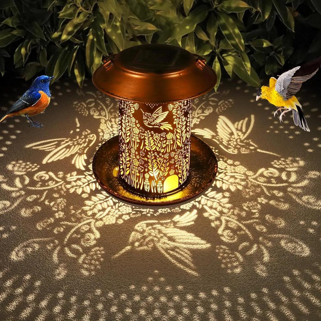 Solar-Powered Bird Feeder Hanging Garden Decor Waterproof Hollow Mushroom Light Outdoor Bird Supply