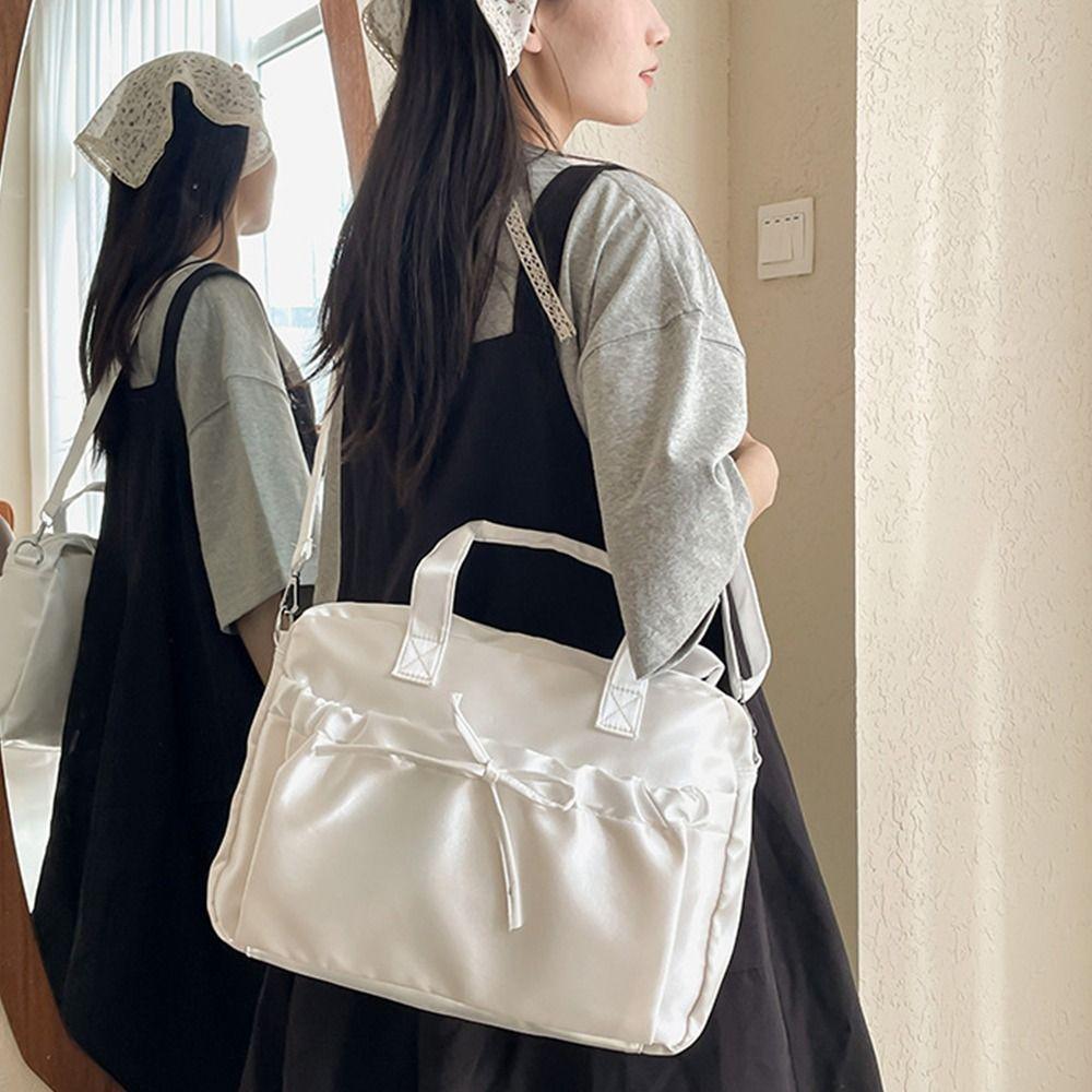 Portable Satin Bow Hand Bag Korean Style Fashion Laptop Bag Cool INS Shoulder Bag  Girls