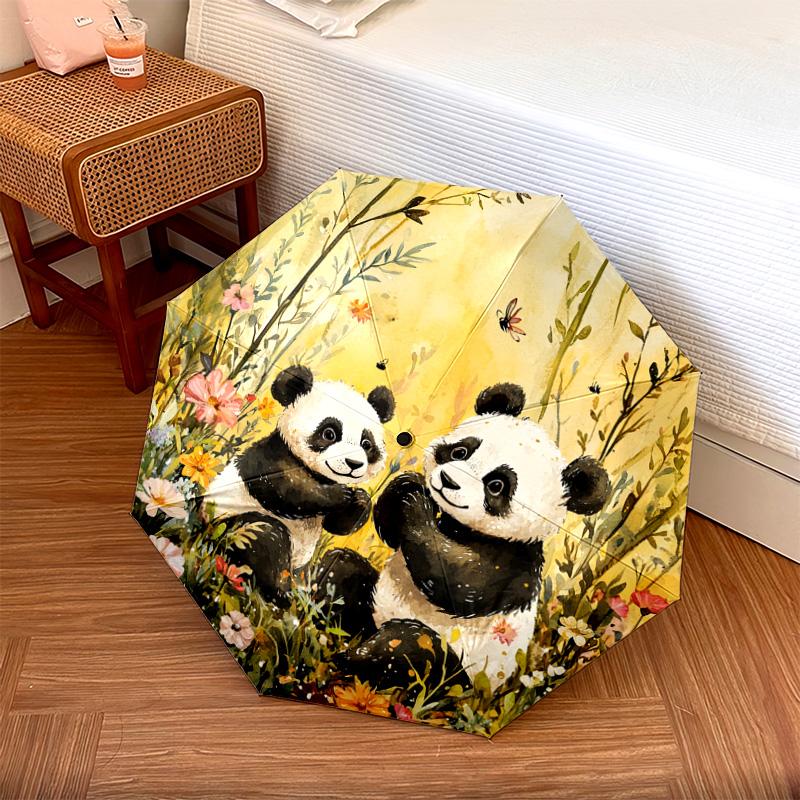 1 шт. Автоматический складной зонт - Узор  Панда , Портативный и складной дизайн с 8 спицами, Рождественские и Новогодние подарки