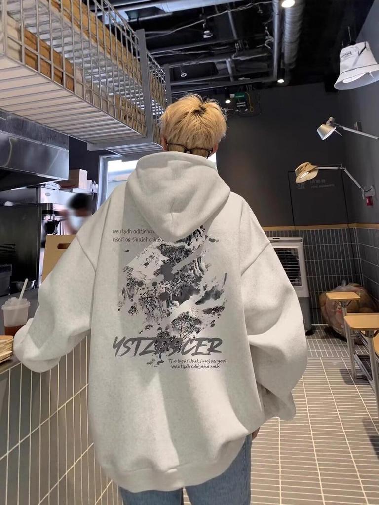 Men's Retro Graffiti Fleece Hoodie - Autumn/Winter Trendy Casual Loose Fit