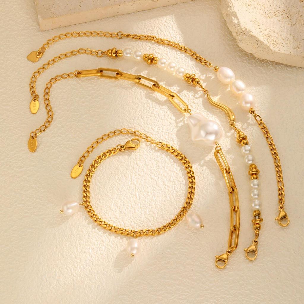 Chic Pepper Imitation Pearl Bead Bracelet for Women,Gold Plated Stainless Steel Chain Bracelets,Hot Sale Jewelry Gift