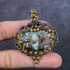 Natural Carebian Larimar Handmade Copper Wire Wrap Jewelry Pendant 2.36" s4Z84