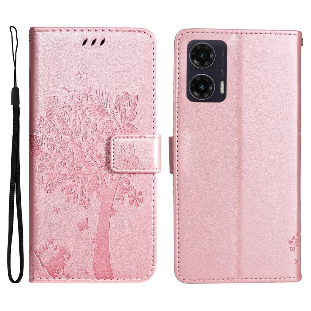 Etui na telefon Motorola Moto G35 5G ze stojakiem Wzór drzewa dla kota Skórzany portfel Pokrowiec na telefon komórkowy