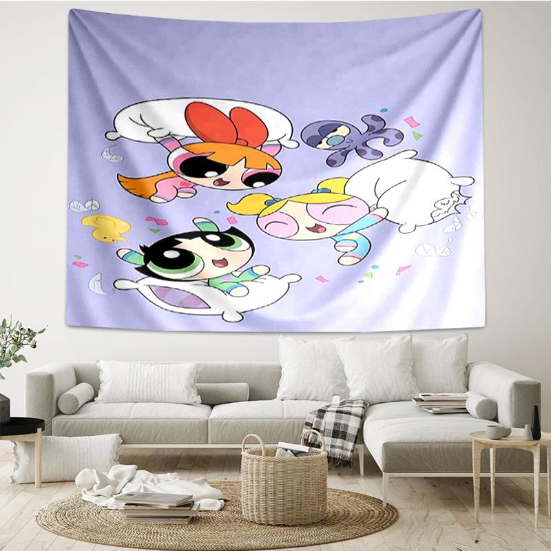 The-Powerpuff-Girls Print Tapestry, Backdrop, Easy Setup, Ideal for Bedroom, Office & Living Room, with Aesthetic Wall Hanging Decor.