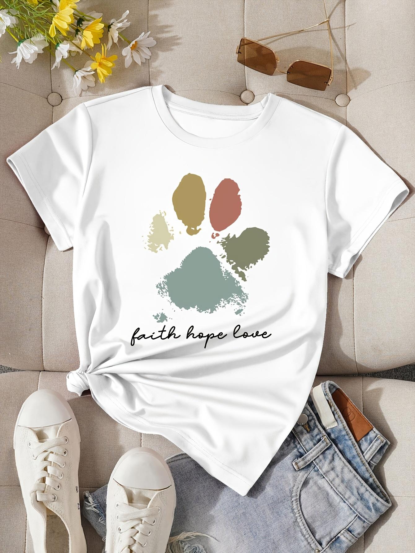 2026 Summer Belief Hope Love Heart Pattern Womens TShirt RoUnisextic Pet Pattern Casual Dog Lovers Top S