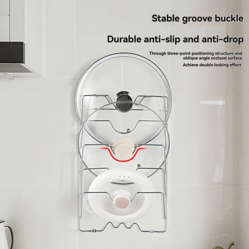Multi Functional Wall Mounted Pot Lid Rack For Household Kitchen, Perforated With Five Layers