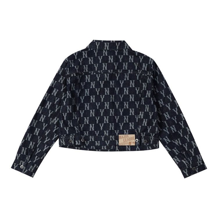 MLB New York Yankees Short Collar Single-Breasted Loose Denim Cropped Jacket Women jackets 3FDK01014-50BLD