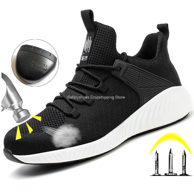 Fashion 2024 Summer NEW Safety Shoes Men Mesh Breathable Steel Toe Kevlar Midsole Puncture Proof Work Safety Boots Man Boots Flat Safeti