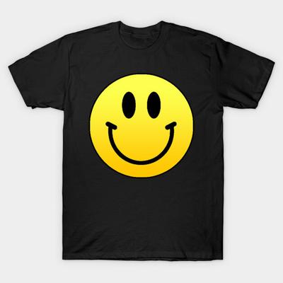 Asian Size Men Black Print T-shirt Mr Happy Smiley Face Positive Cute No-Cut Print Cotton Tshirt