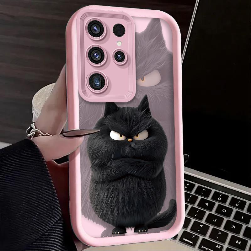 Niedliche Lustige Cartoon Schwarze Katze Hülle für Samsung Galaxy S24 S25 S23 Ultra S22 S21 Plus FE A36 A56 A26 A16 A06 A15 A25 A35 A55 5G