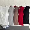 Women's U Neck Sleeveless Wide Strap Tank Top Slim Fit Casual Solid Rayon Ice Camisole With Fixed Built In Bra Pad