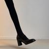 Cowhide French retro round head with thick heel Mary Jane shoes femininity elegant commuting small leather shoes