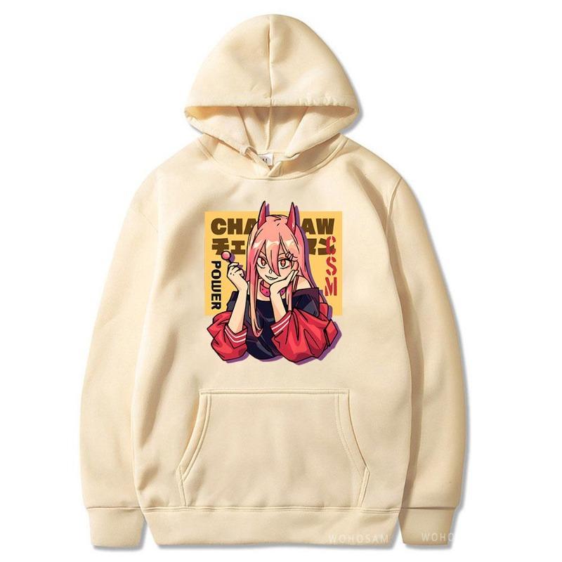2026 Anime Power Chainsaw Man Makima Warm Hoodie Kawaii Girl Graphic Harajuku Cartoon Otaku Sweatshirt Autumn Winter Sweatshirt