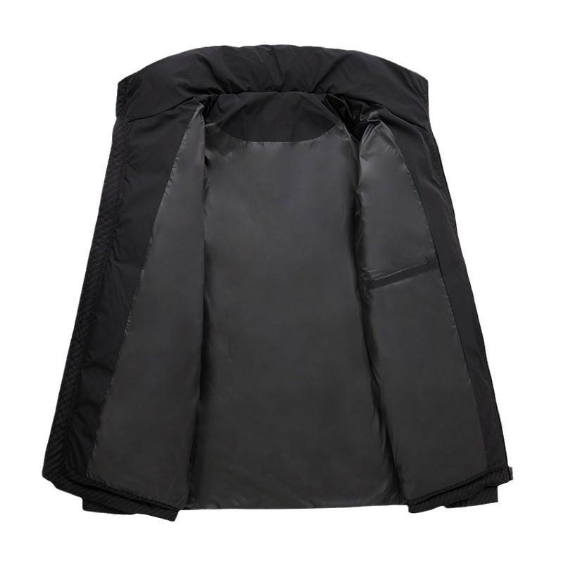 2025 winter men's white duck down jacket men's shirt collar fake two pieces stand collar thickened down warm fake two pieces