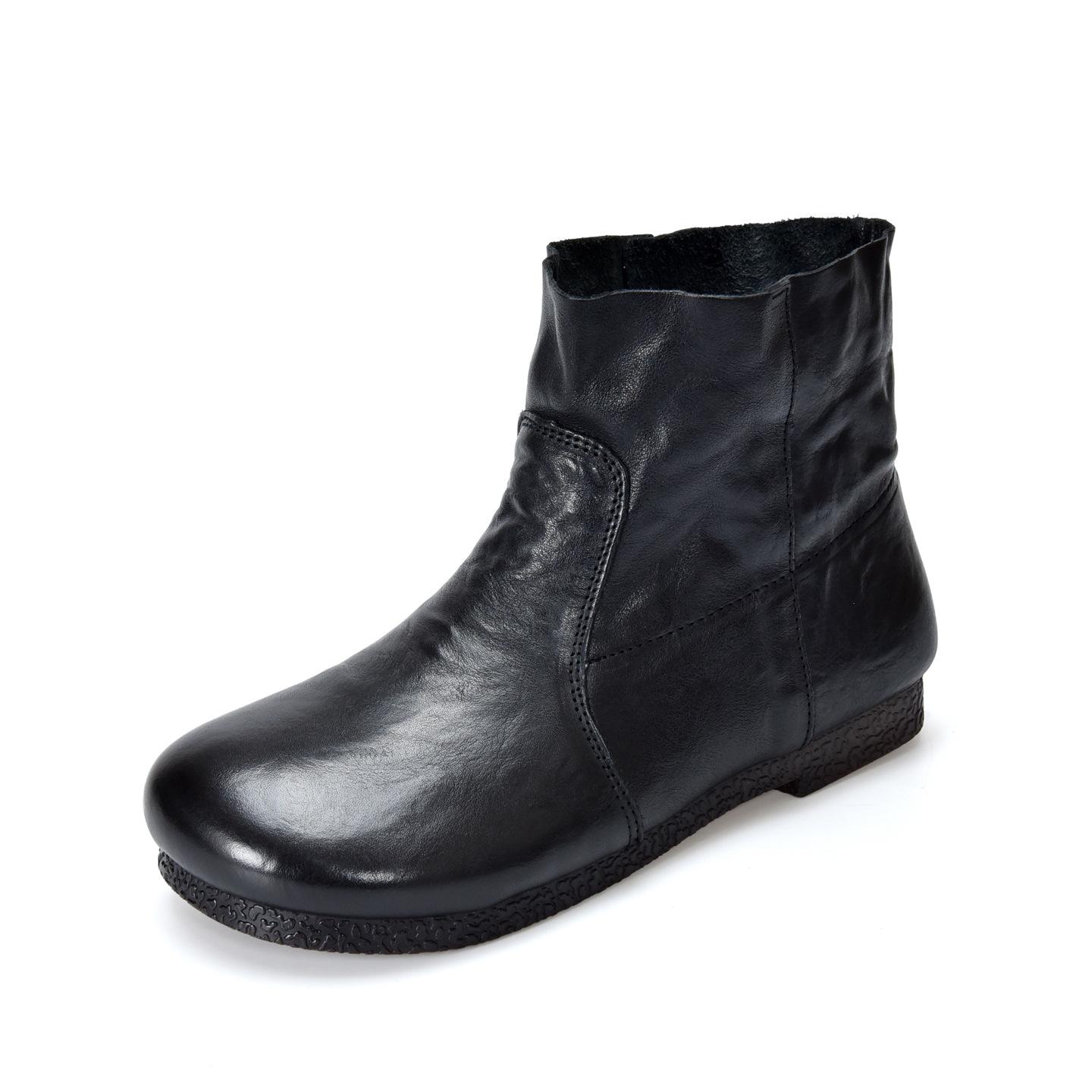 Johnature Genuine Leather Flat Slip-on Short