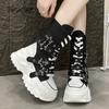 Thick Bottom Women's Platform Shoes Side Zip Star Buckle Straps Chunky Sole Motorcycle Boots for Women Fashion  De Mujer