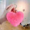 Love Heart Plush Bag Pendant Fluffy Ball Car Key Ring Imitation Rabbit Fur Solid Color Key Chain Bag Accessories
