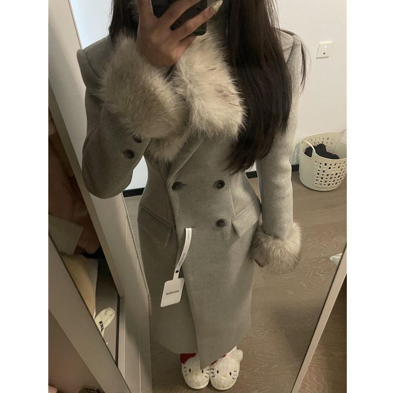 Elegancka kamizelka w kształcie klepsydry: Gruba, ciepła, długa wełniana kurtka damska – nowy styl na jesień/zimę