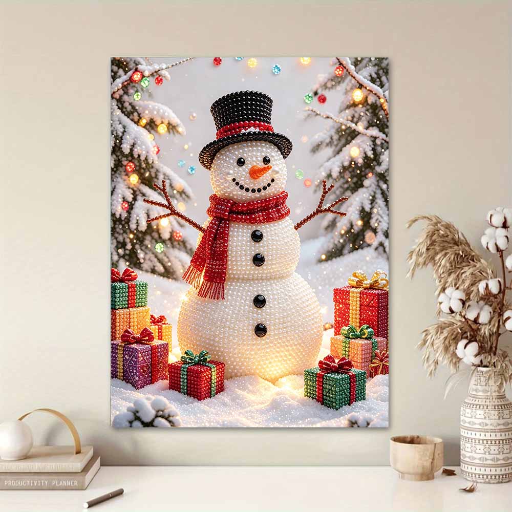 Frameless Pearl Bead Art Kit Festive Snowman DIY Shiny Canvas Painting Creative Gift for Craft Lovers Home Wall Decor