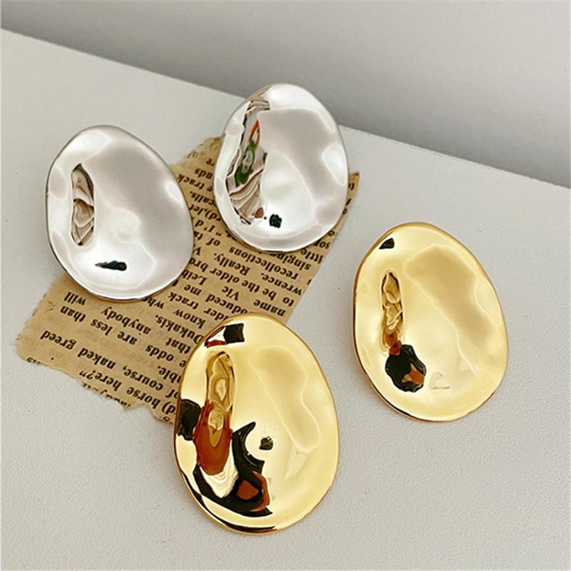 European American Metal Irregular Exaggerated Oval Large Stud Earrings for Women Party Travel Jewelry Accessories