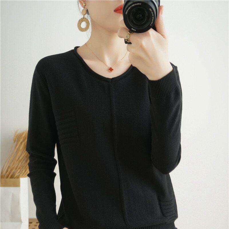 

Korean Style Cotton Rolled Edge Crew Neck Women s Long Sleeve Loose Pullover Sweater S (80-95 lbs)