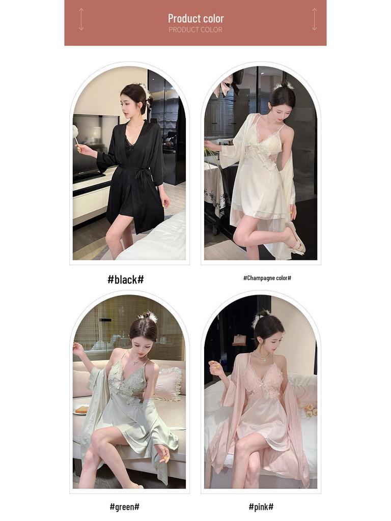 Ice Silk Women's Sexy Lace Camisole & Robe Set - Perfect Gift for Girlfriend - New Spring/Summer/Autumn Collection