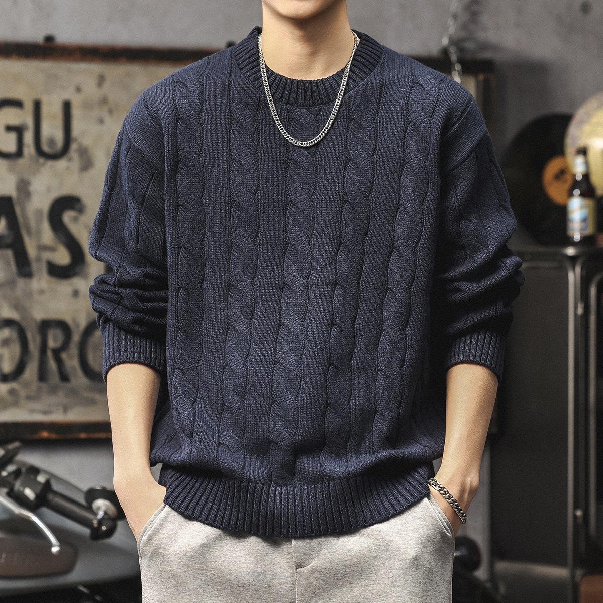 Men s Thick Cable Knit Casual Warm Sweater M 110-130 kg