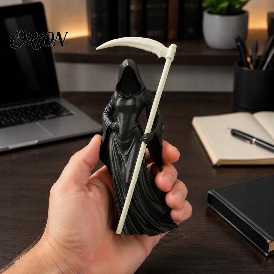 Hooded Skeleton Book Figurine 3D Printed Female Grim Reaper Statue, Faceless Gothic Resin with Detachable Mysterious Fantasy Bookshelf Decor