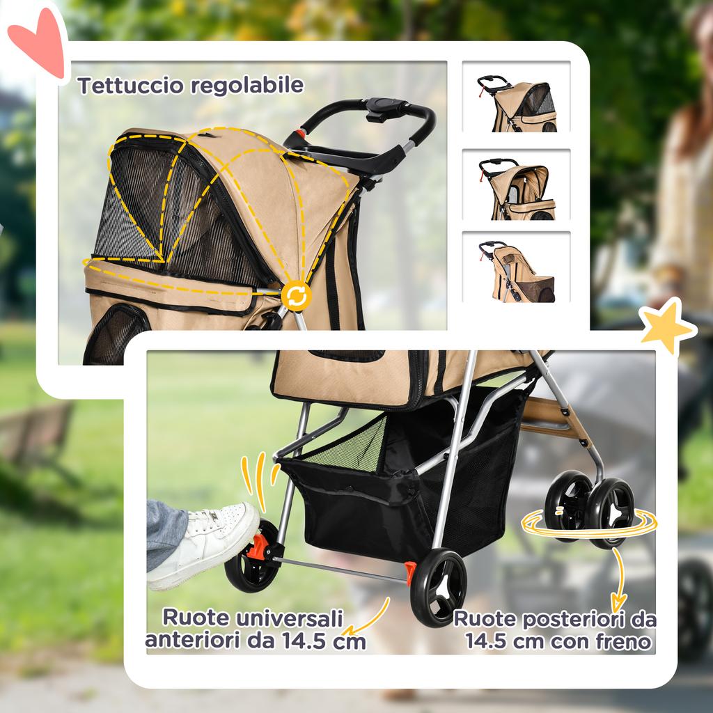 Foldable Dog Stroller for Small and Mini Size with Basket and Cup Holder, 77x45x99.5 Cm, Coffee