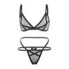 Yousheng 2 Pcs/Set Bra Panties Set See-through Mesh Hollow Out Solid Color Elastic Strap Decor Thin High Waist Wedding Night Honeymoon Underwear Set